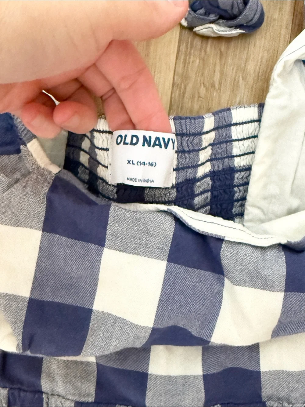 Old Navy Girls Blue White Gingham Tiered Midi Dress Smocked Back XL 14/16